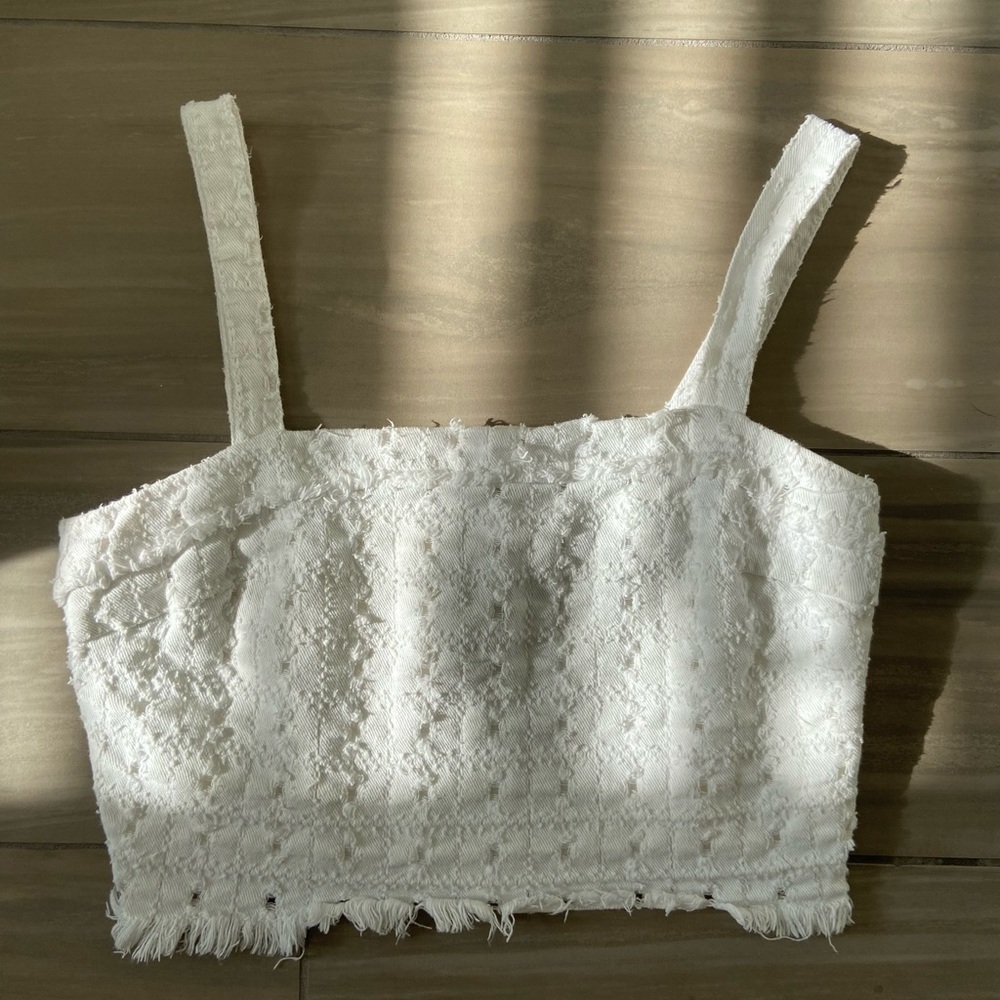 White denim zipper crop top
